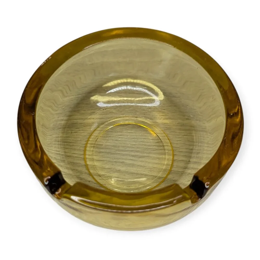 Vintage Amber Glass Round Ashtray 4